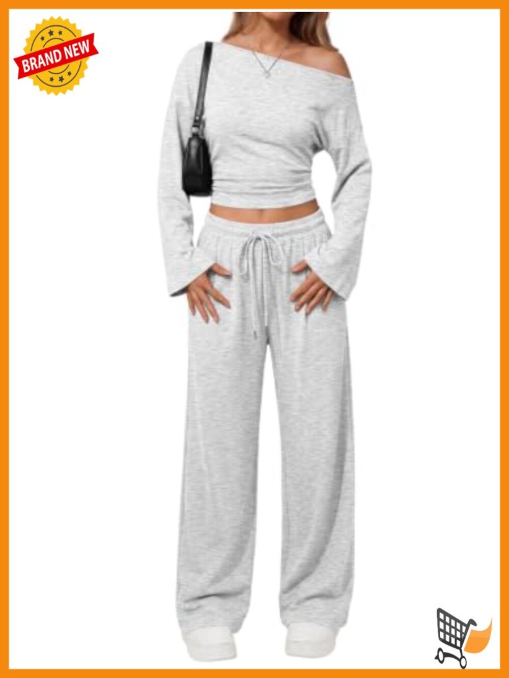 Women's 2 Piece Off Shoulder Wide Leg Lounge Set Cotton Spandex